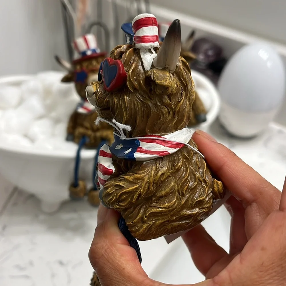 Patriotic Highland Cow Figurines